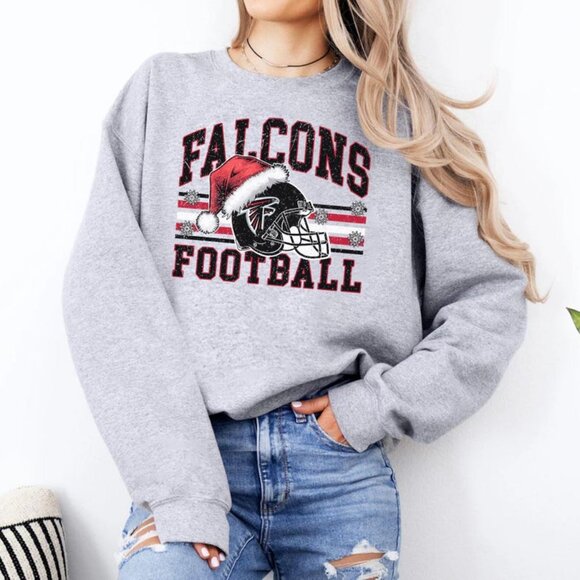 Falcons Football Atlanta Santa Hat Falcons Fan Holiday Game Day Sweatshirt - Picture 1 of 2